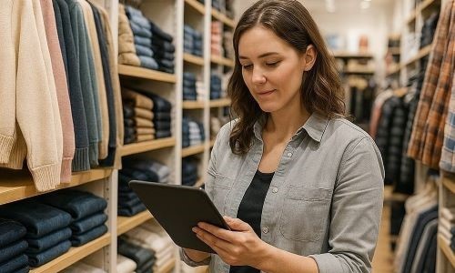 Woman stock-taking using a tablet